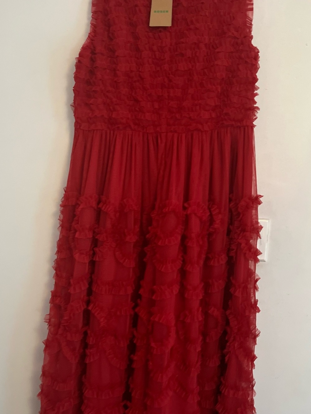 Boden Red Ruffled Sleeveless Maxi Dress